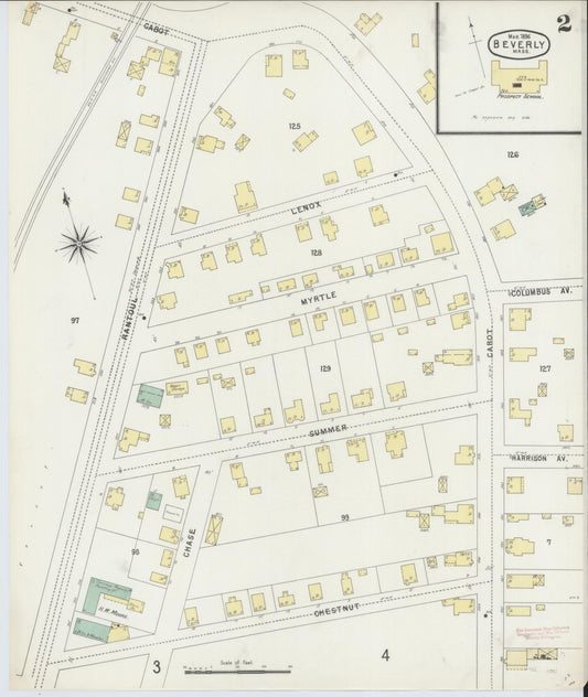 Sanborn Fire Insurance Map from Beverly, Essex County, Massachusetts (1896), Sheet #0002 - Historic Sanborn Fire Insurance Map Print, vintage old map wall art, antique decor, genealogy gift, Massachusetts Massachusetts map