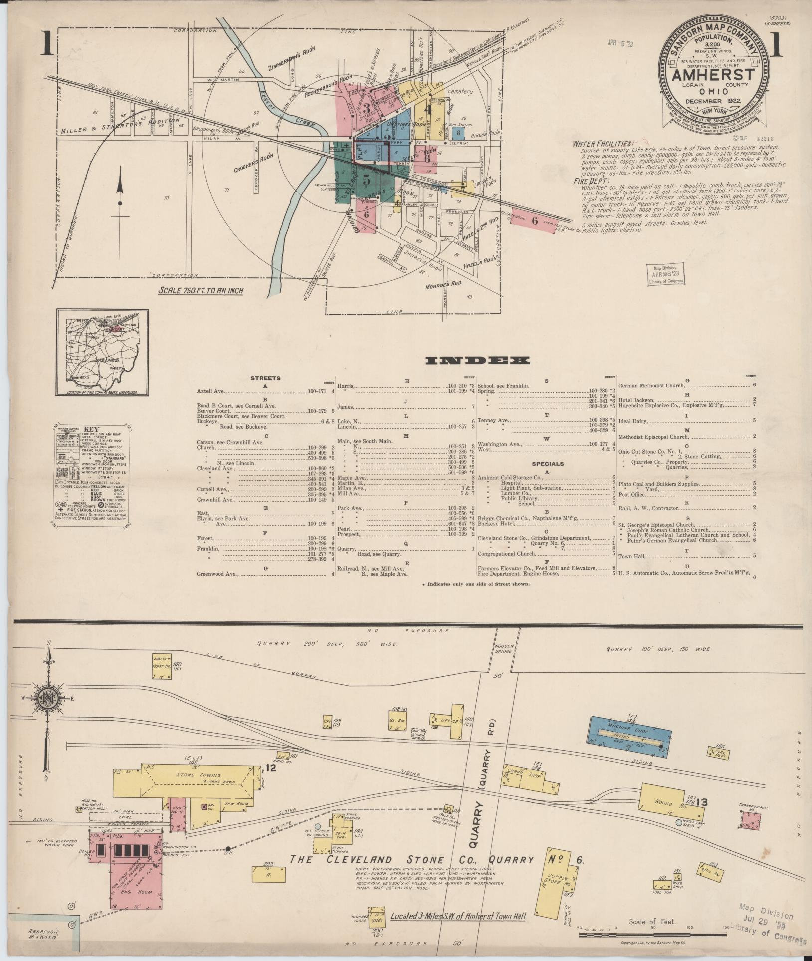 Sanborn Fire Insurance Map from Amherst, Lorain County, Ohio (1922), Sheet #0001 - Historic Sanborn Fire Insurance Map Print, vintage old map wall art, antique decor, genealogy gift, Ohio Ohio map