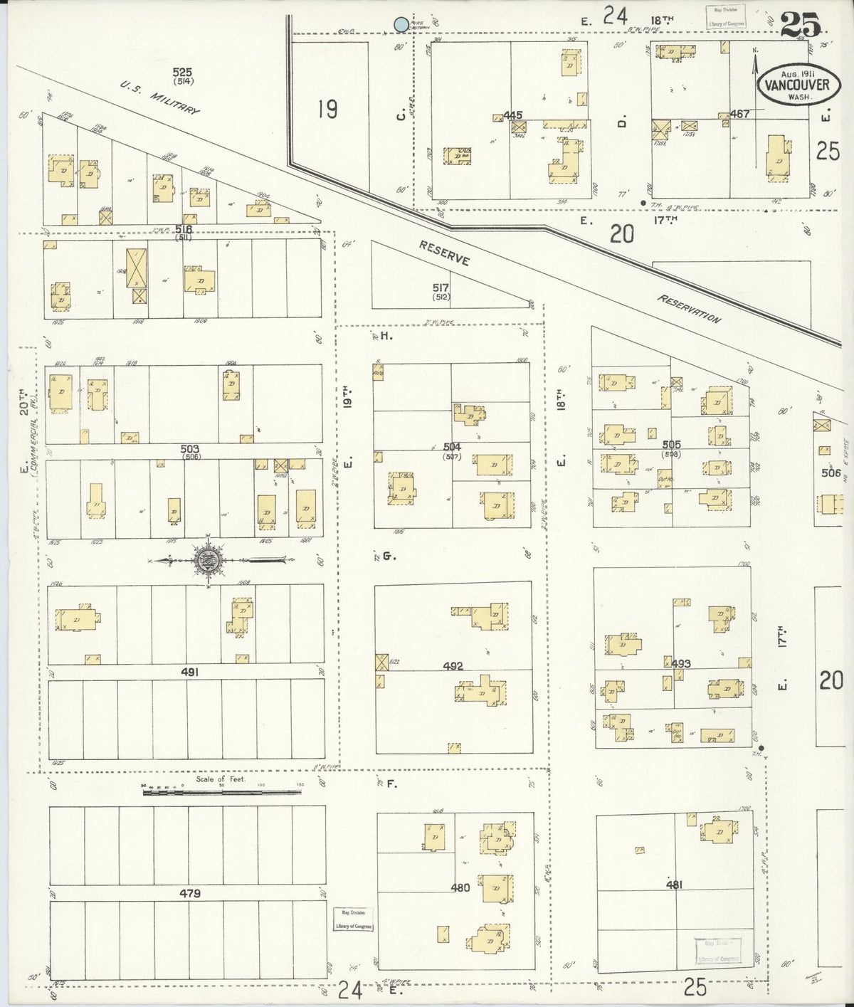 Sanborn Fire Insurance Map from Vancouver, Clark County, Washington (1911), Sheet #0025 - Historic Sanborn Fire Insurance Map Print, vintage old map wall art, antique decor, genealogy gift, Washington Washington map