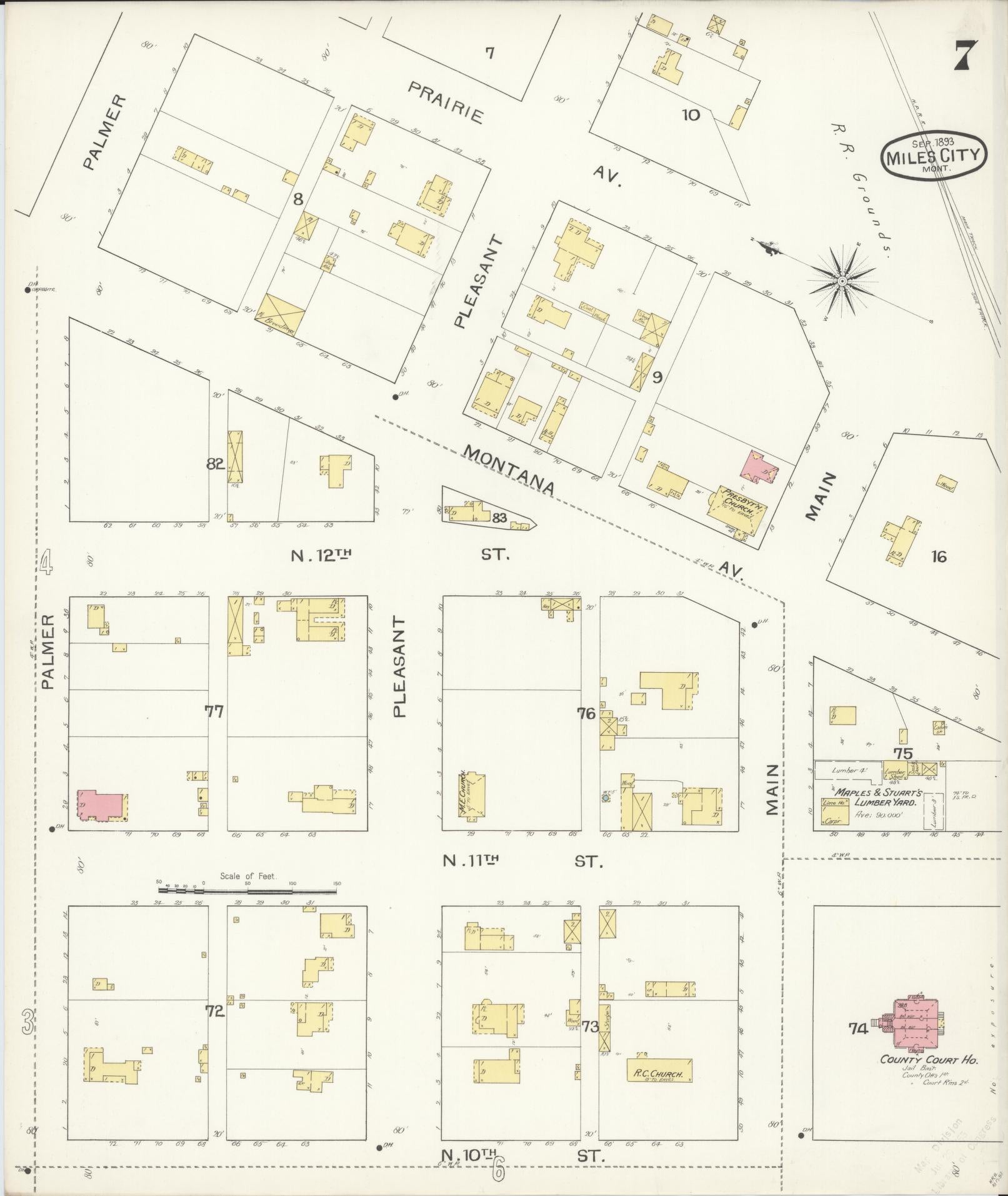 Sanborn Fire Insurance Map from Miles City, Custer County, Montana (1893), Sheet #0007 - Complete Map Set gallery image, historic Sanborn map, vintage wall art, Montana Montana