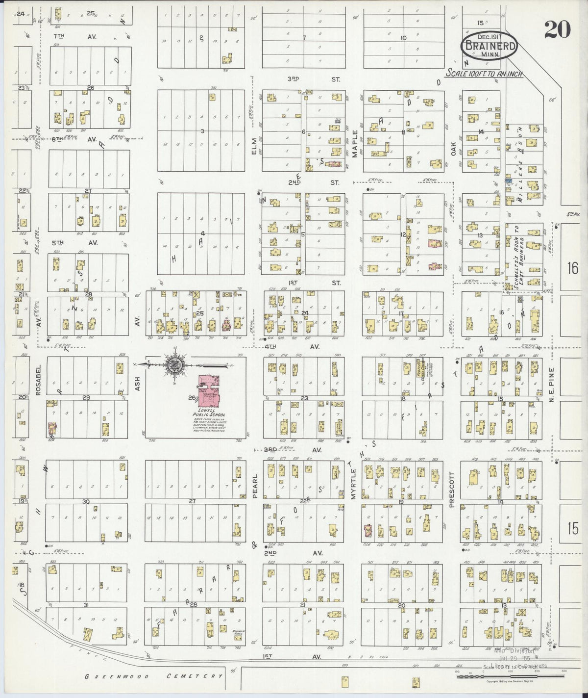 Sanborn Fire Insurance Map from Brainerd, Crow Wing County, Minnesota (1917), Sheet #0020 - Historic Sanborn Fire Insurance Map Print, vintage old map wall art, antique decor, genealogy gift, Minnesota Minnesota map