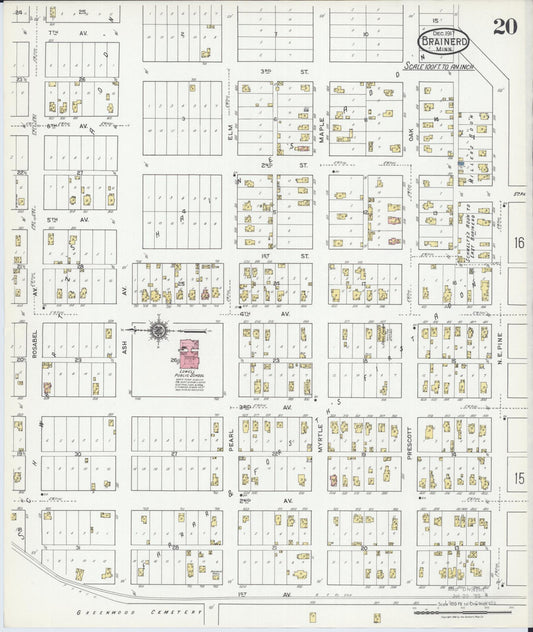 Sanborn Fire Insurance Map from Brainerd, Crow Wing County, Minnesota (1917), Sheet #0020 - Historic Sanborn Fire Insurance Map Print, vintage old map wall art, antique decor, genealogy gift, Minnesota Minnesota map