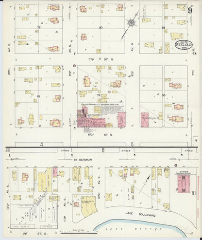 Sanborn Fire Insurance Map from Saint Cloud, Stearns, Benton, and Sherburne Counties, Minnesota (1913), Sheet #0009 - Complete Map Set gallery image, historic Sanborn map, vintage wall art, Minnesota Minnesota