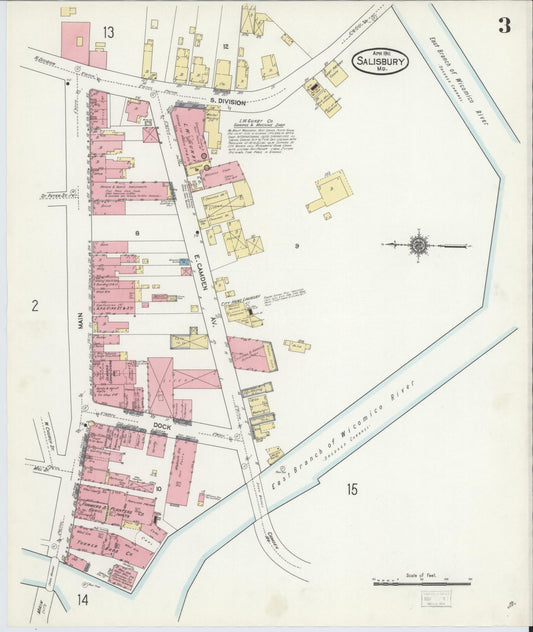 Sanborn Fire Insurance Map from Salisbury, Wicomico County, Maryland (1911), Sheet #0003 - Historic Sanborn Fire Insurance Map Print, vintage old map wall art, antique decor, genealogy gift, Maryland Maryland map