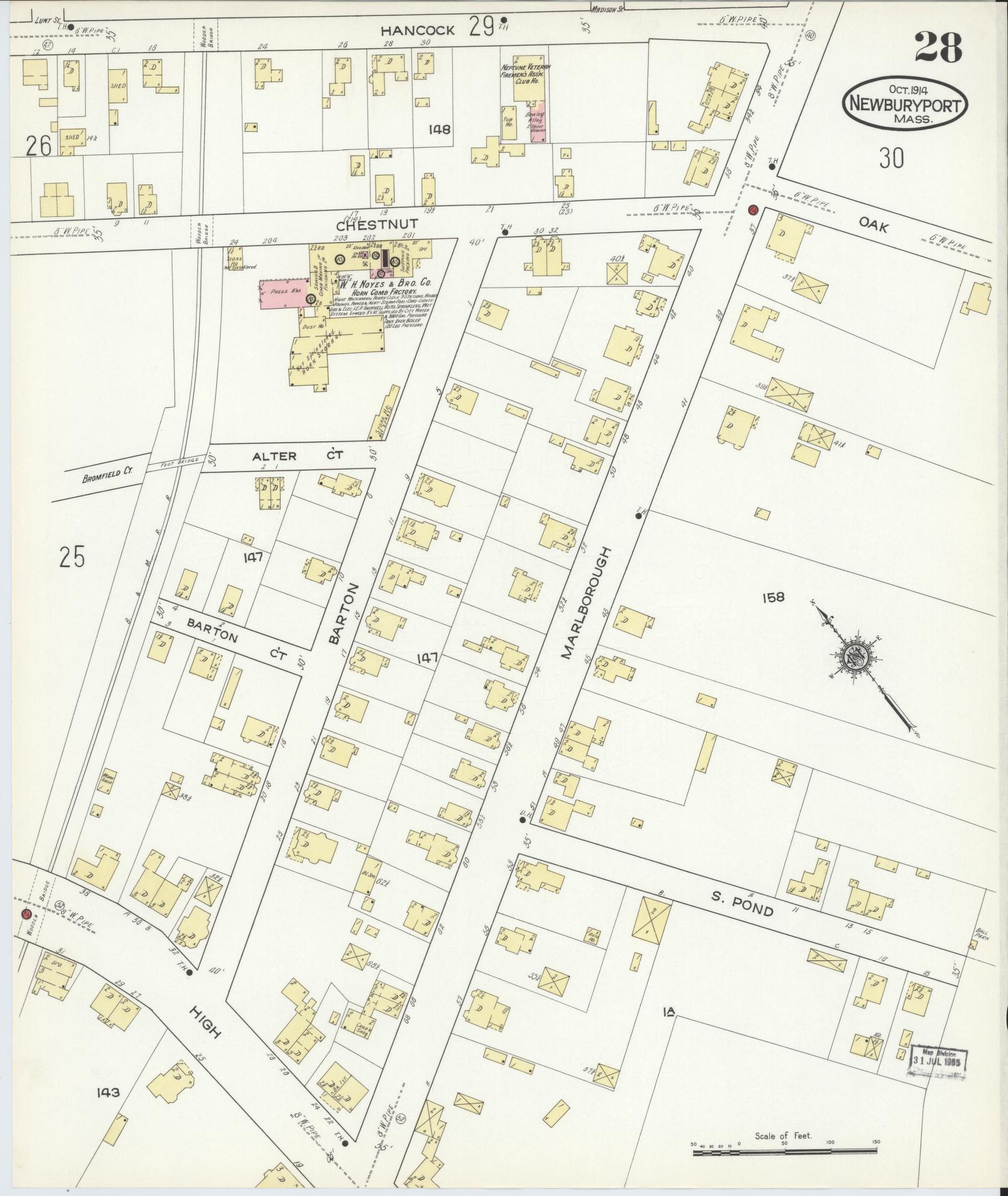 Sanborn Fire Insurance Map from Newburyport, Essex County, Massachusetts (1914), Sheet #0028 - Historic Sanborn Fire Insurance Map Print, vintage old map wall art, antique decor, genealogy gift, Massachusetts Massachusetts map
