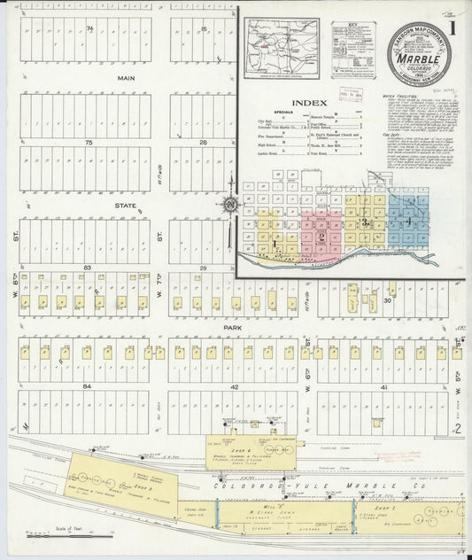 Sanborn Fire Insurance Map from Marble, Gunnison County, Colorado (1914), Sheet #0001 - Historic Sanborn Fire Insurance Map Print, vintage old map wall art, antique decor, genealogy gift, Colorado Colorado map