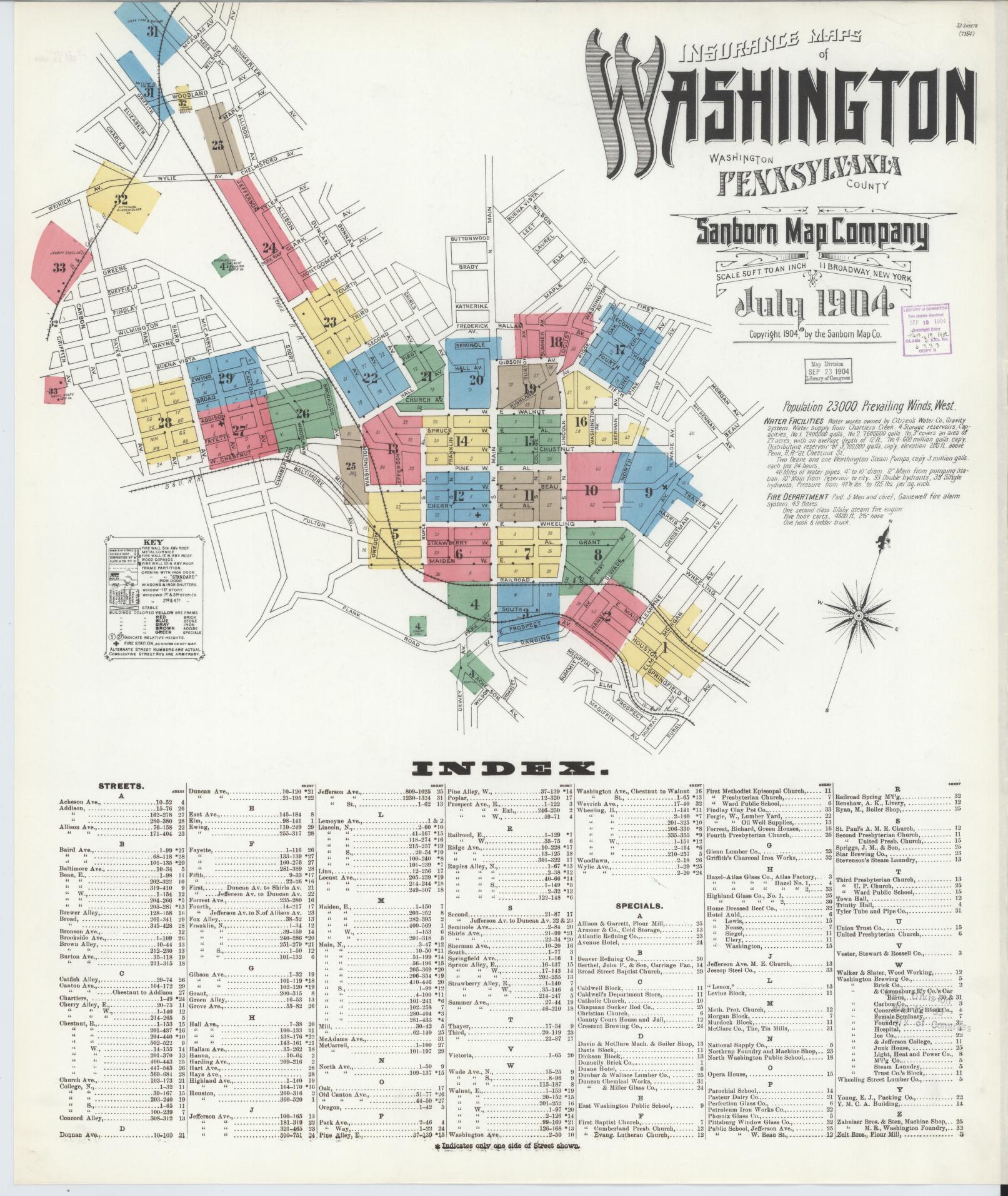 Sanborn Fire Insurance Map from Washington, Washington County, Pennsylvania. (1904) – Historic Sanborn Fire Insurance Map Print