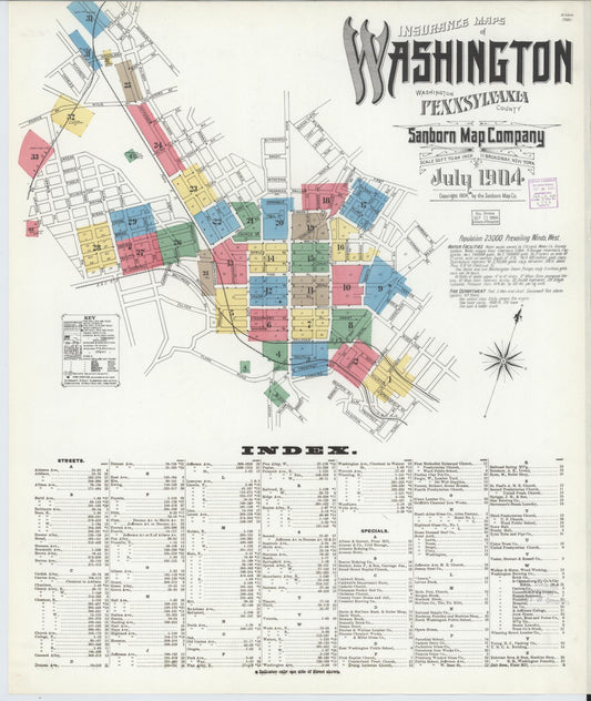 Sanborn Fire Insurance Map from Washington, Washington County, Pennsylvania. (1904) – Historic Sanborn Fire Insurance Map Print