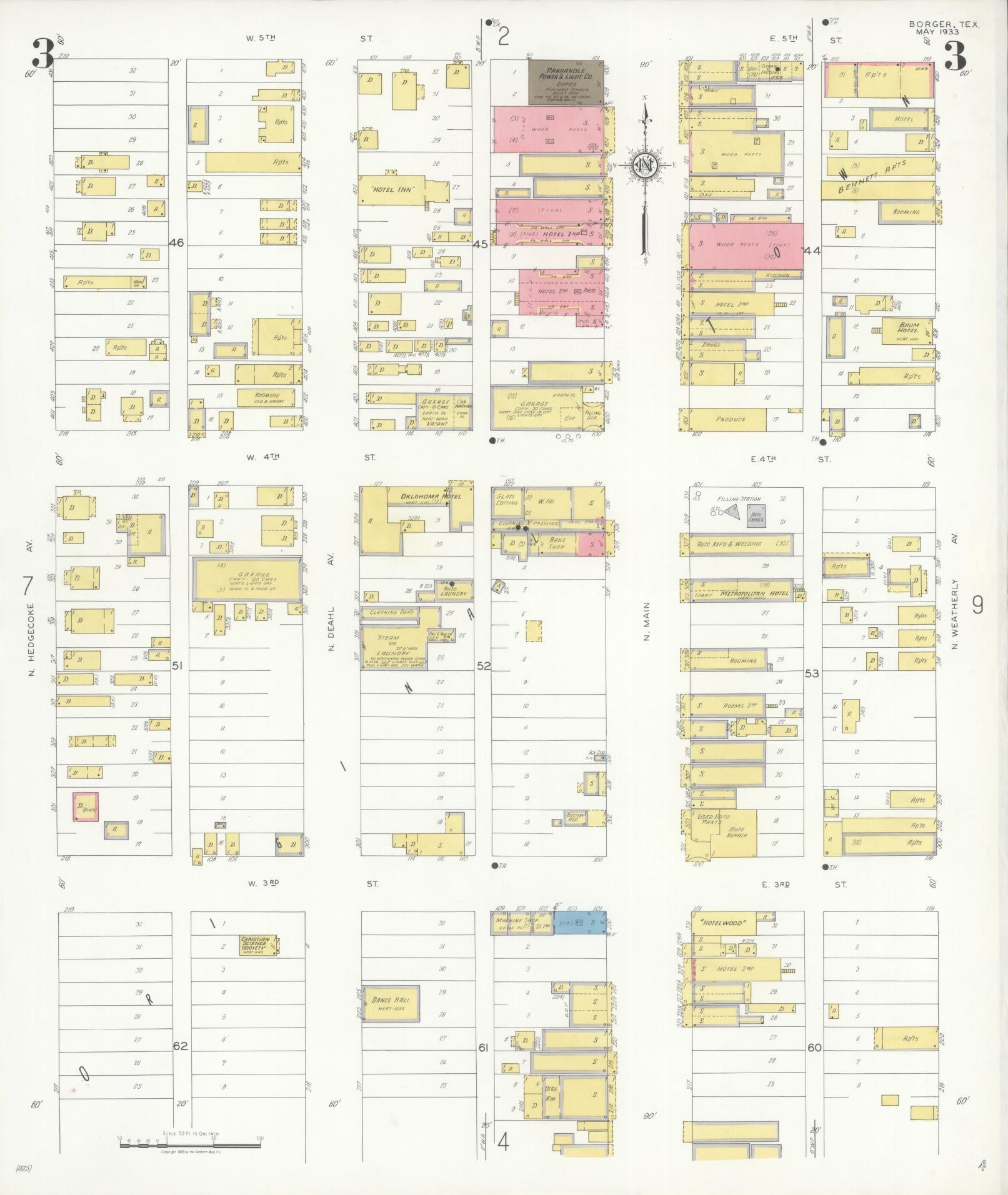 Sanborn Fire Insurance Map from Borger, Hutchinson County, Texas (1933), Sheet #0003 - Complete Map Set gallery image, historic Sanborn map, vintage wall art, Texas Texas