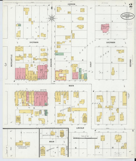 Sanborn Fire Insurance Map from Carson City, Montcalm County, Michigan (1900), Sheet #0002 - Historic Sanborn Fire Insurance Map Print, vintage old map wall art, antique decor, genealogy gift, Michigan Michigan map
