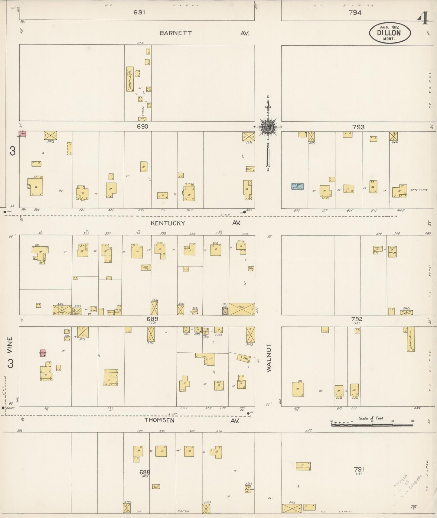 Sanborn Fire Insurance Map from Dillon, Beaverhead County, Montana (1912), Sheet #0004 - Complete Map Set gallery image, historic Sanborn map, vintage wall art, Montana Montana