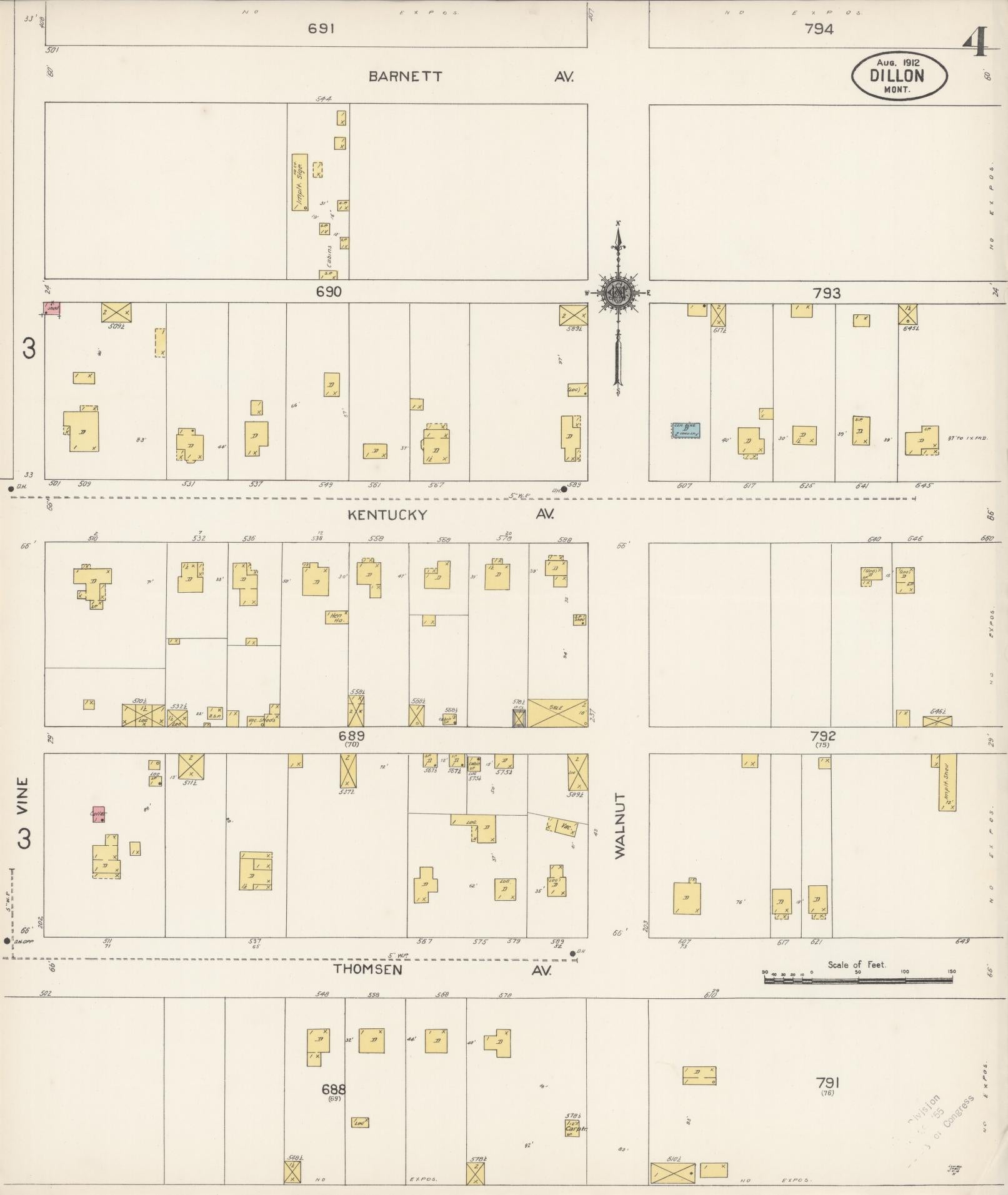 Sanborn Fire Insurance Map from Dillon, Beaverhead County, Montana (1912), Sheet #0004 - Complete Map Set gallery image, historic Sanborn map, vintage wall art, Montana Montana
