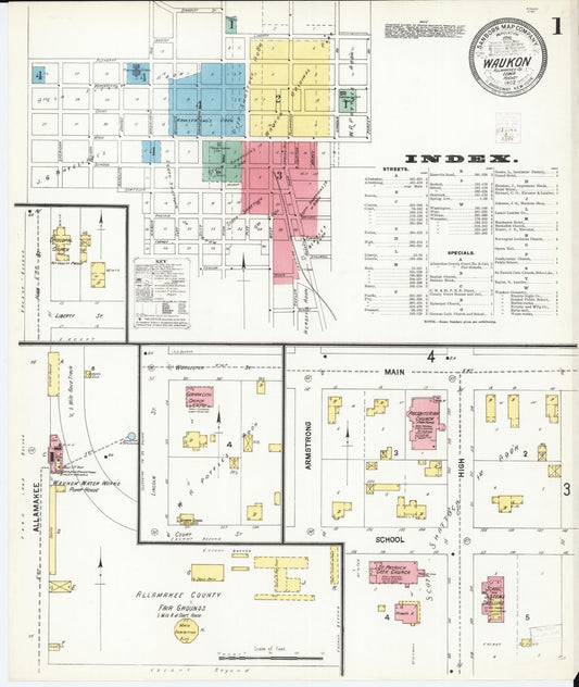Sanborn Fire Insurance Map from Waukon, Allamakee County, Iowa (1902), Sheet #0001 - Historic Sanborn Fire Insurance Map Print, vintage old map wall art
