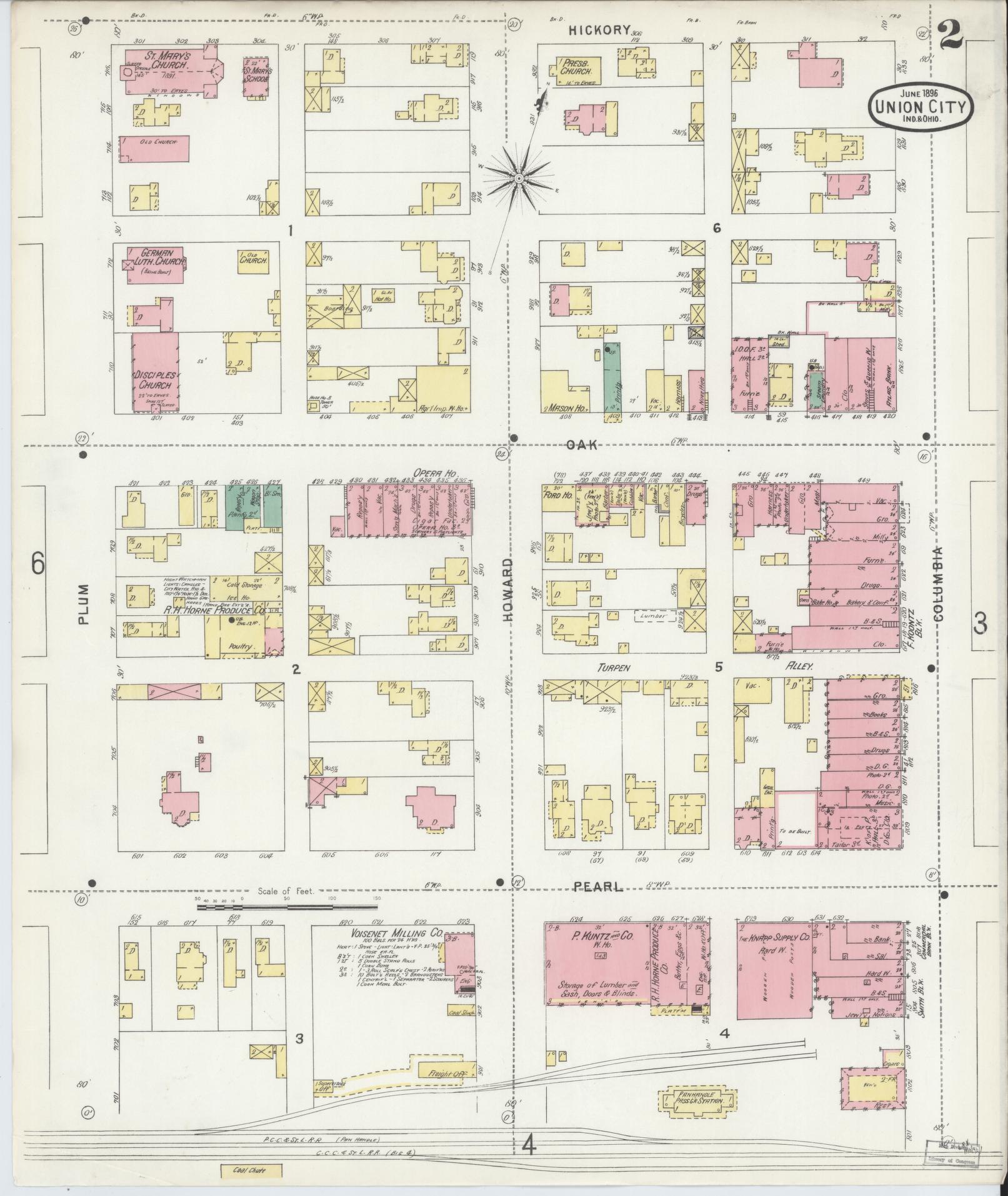 Sanborn Fire Insurance Map from Union City, Randolph County, Indiana (1896), Sheet #0002 - Complete Map Set gallery image, historic Sanborn map, vintage wall art, Indiana Indiana