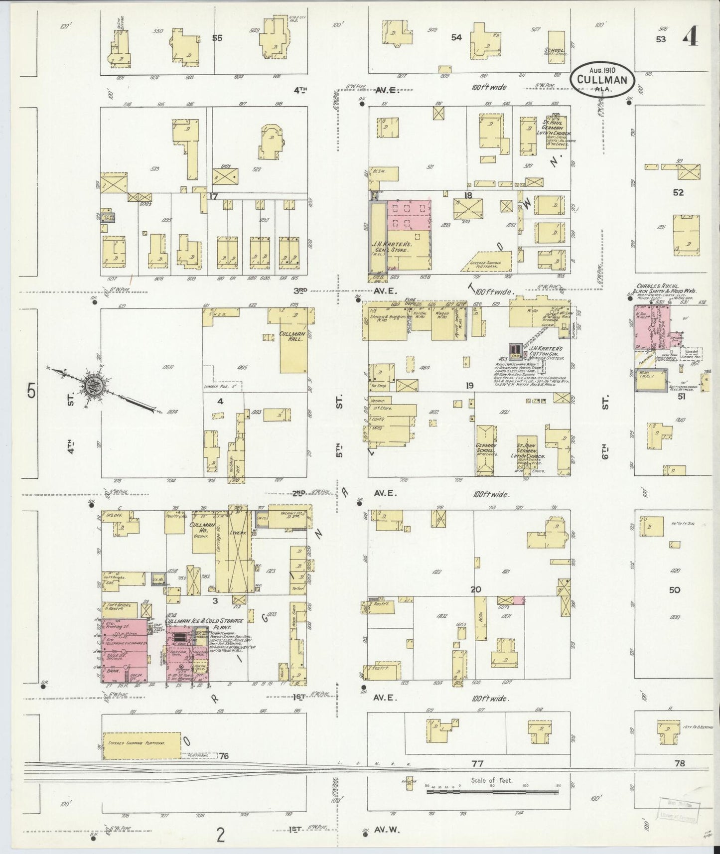 Sanborn Fire Insurance Map from Cullman, Cullman County, Alabama (1910), Sheet #0004 - Complete Map Set gallery image, historic Sanborn map, vintage wall art, Alabama Alabama