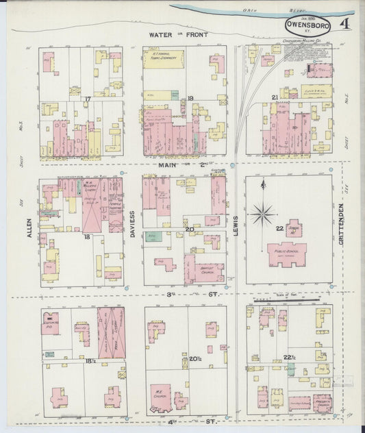 Sanborn Fire Insurance Map from Owensboro, Daviess County, Kentucky (1890), Sheet #0004 - Historic Sanborn Fire Insurance Map Print, vintage old map wall art, antique decor, genealogy gift, Kentucky Kentucky map