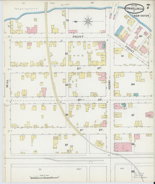 Sanborn Fire Insurance Map from Connellsville, Fayette County, Pennsylvania (1891), Sheet #0007 - Historic Sanborn Fire Insurance Map Print, vintage old map wall art, antique decor, genealogy gift, Pennsylvania Pennsylvania map