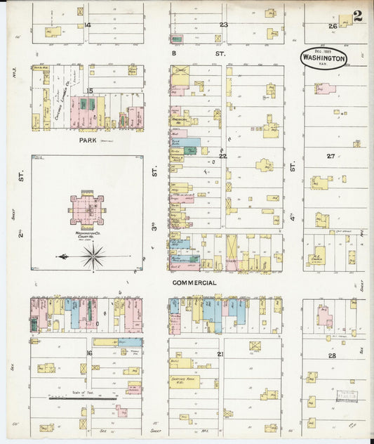 Sanborn Fire Insurance Map from Washington, Washington County, Kansas (1889), Sheet #0002 - Historic Sanborn Fire Insurance Map Print, vintage old map wall art, antique decor, genealogy gift, Sanborn Fire Insurance Map from Washington Washington map