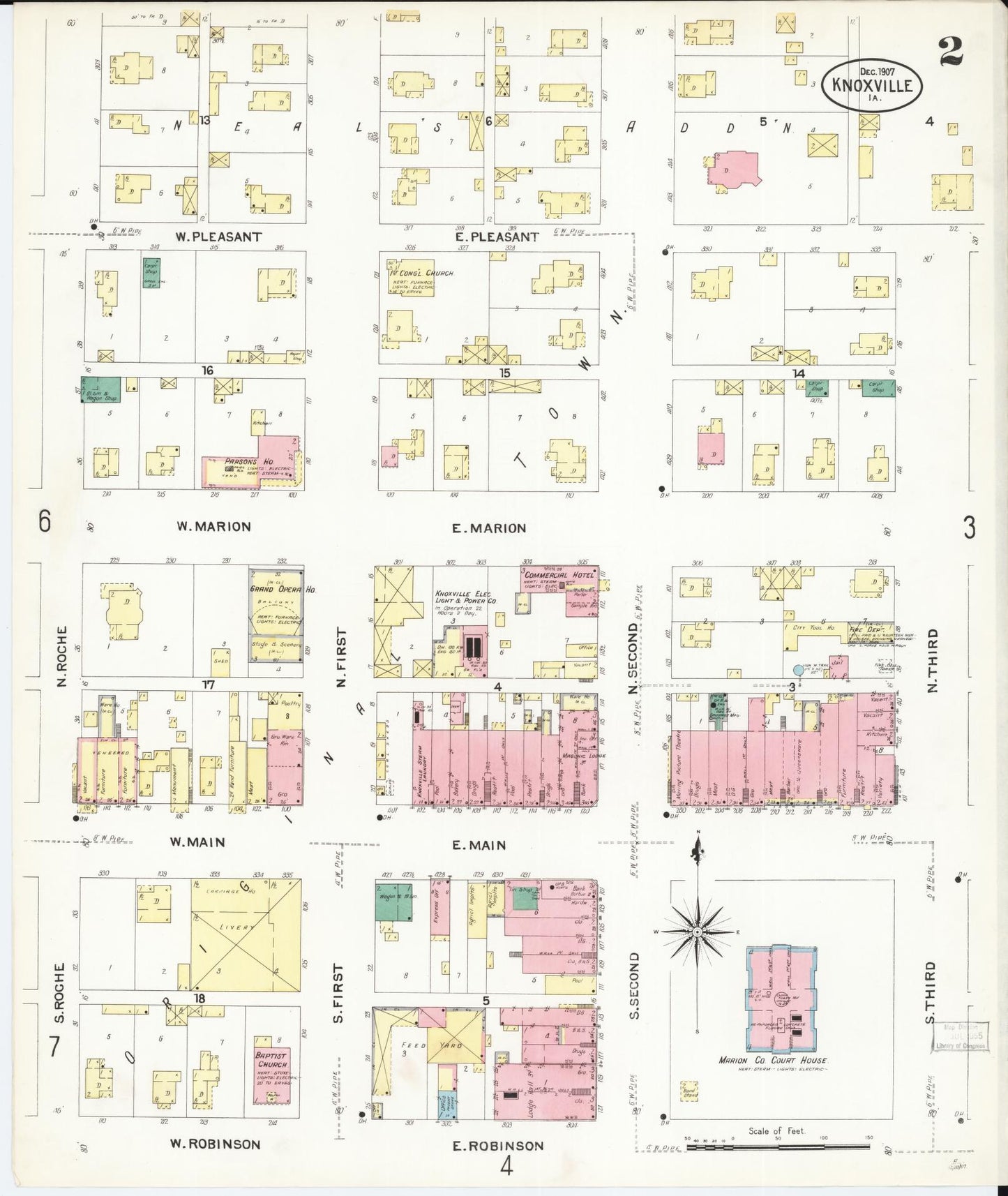 Sanborn Fire Insurance Map from Knoxville, Marion County, Iowa (1907), Sheet #0002 - Historic Sanborn Fire Insurance Map Print, vintage old map wall art