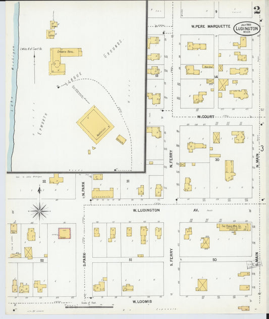 Sanborn Fire Insurance Map from Ludington, Mason County, Michigan (1900), Sheet #0002 - Historic Sanborn Fire Insurance Map Print, vintage old map wall art, antique decor, genealogy gift, Michigan Michigan map