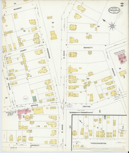 Sanborn Fire Insurance Map from Freehold, Monmouth County, New Jersey (1909), Sheet #0002 - Historic Sanborn Fire Insurance Map Print, vintage old map wall art, antique decor, genealogy gift, New Jersey New Jersey map