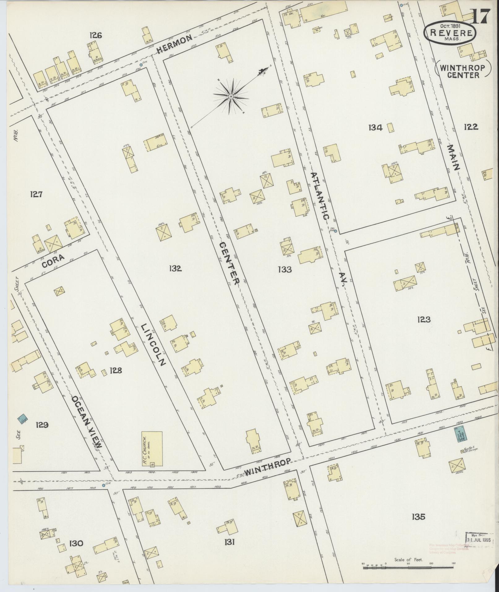Sanborn Fire Insurance Map from Revere, Suffolk County, Massachusetts (1891), Sheet #0017 - Historic Sanborn Fire Insurance Map Print, vintage old map wall art, antique decor, genealogy gift, Massachusetts Massachusetts map