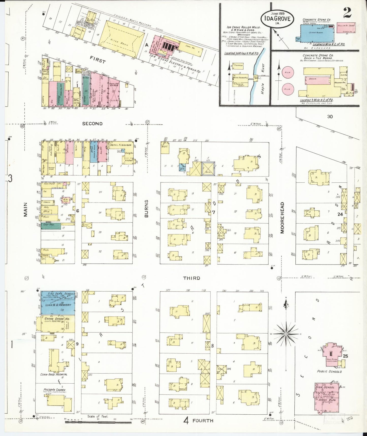 Sanborn Fire Insurance Map from Ida Grove, Ida County, Iowa (1909), Sheet #0002 - Historic Sanborn Fire Insurance Map Print, vintage old map wall art