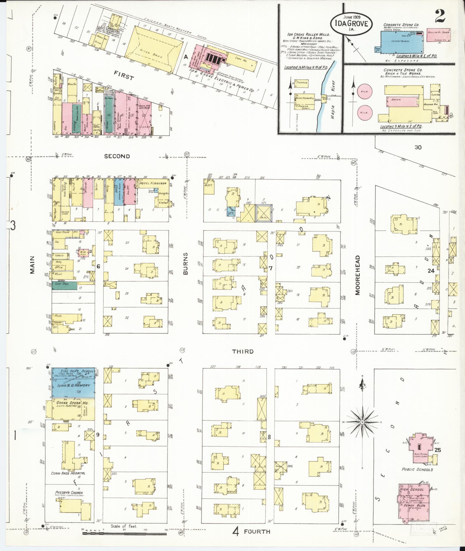 Sanborn Fire Insurance Map from Ida Grove, Ida County, Iowa (1909), Sheet #0002 - Historic Sanborn Fire Insurance Map Print, vintage old map wall art