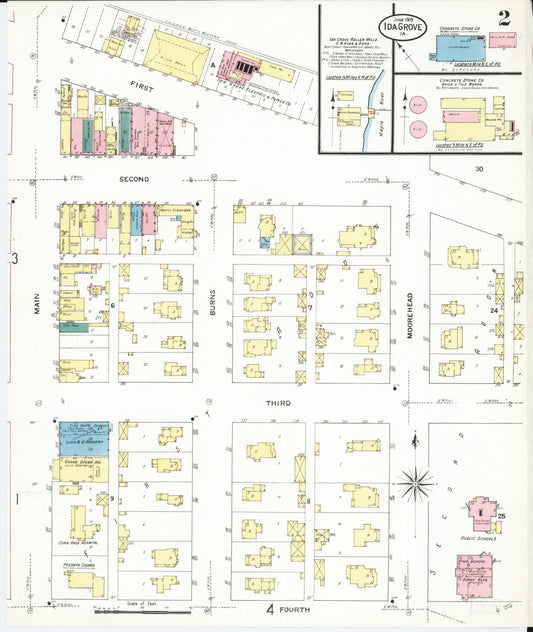 Sanborn Fire Insurance Map from Ida Grove, Ida County, Iowa (1909), Sheet #0002 - Historic Sanborn Fire Insurance Map Print, vintage old map wall art