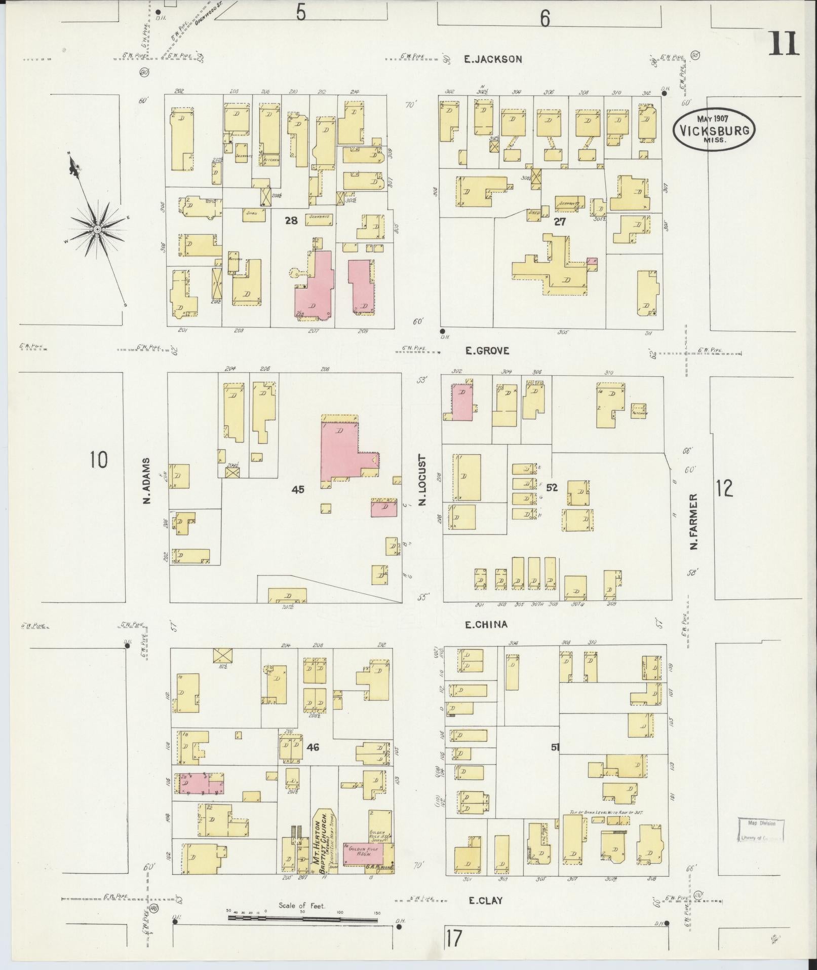 Sanborn Fire Insurance Map from Vicksburg, Warren County, Mississippi (1907), Sheet #0011 - Historic Sanborn Fire Insurance Map Print, vintage old map wall art, antique decor, genealogy gift, Mississippi Mississippi map