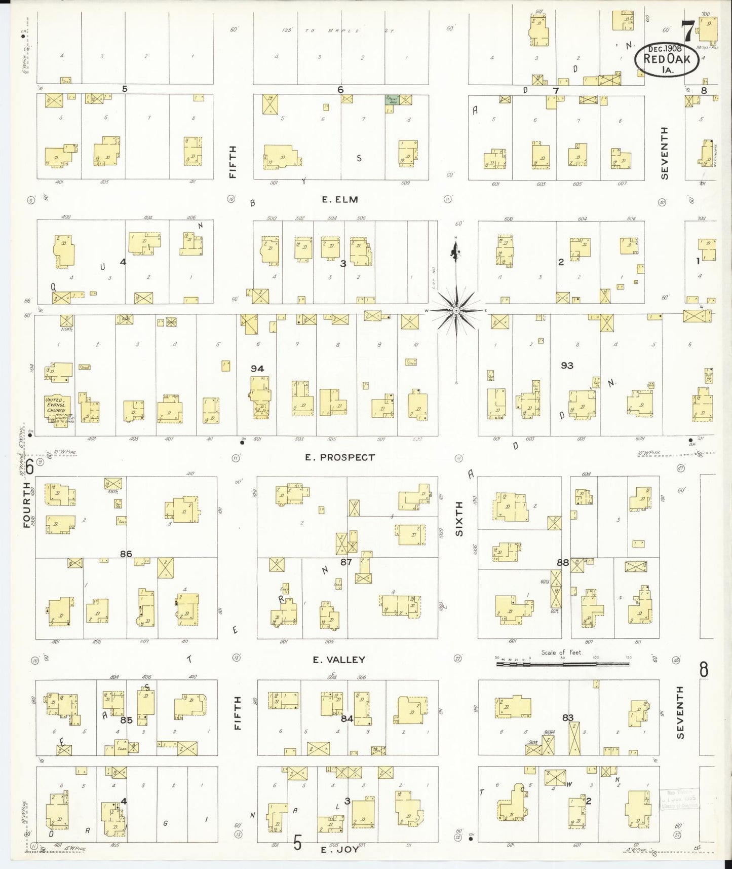 Sanborn Fire Insurance Map from Red Oak, Montgomery County, Iowa (1908), Sheet #0007 - Historic Sanborn Fire Insurance Map Print, vintage old map wall art