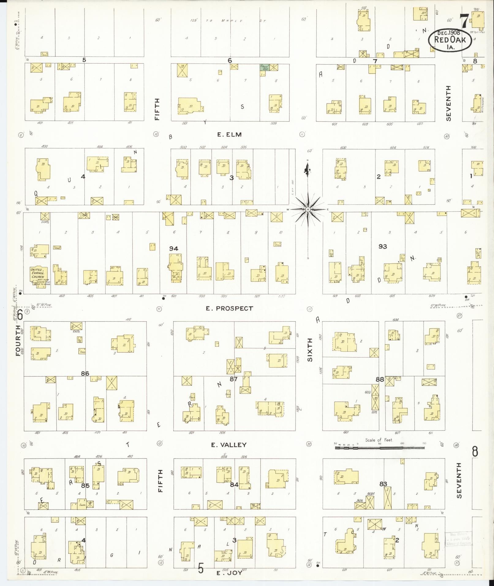 Sanborn Fire Insurance Map from Red Oak, Montgomery County, Iowa (1908), Sheet #0007 - Historic Sanborn Fire Insurance Map Print, vintage old map wall art