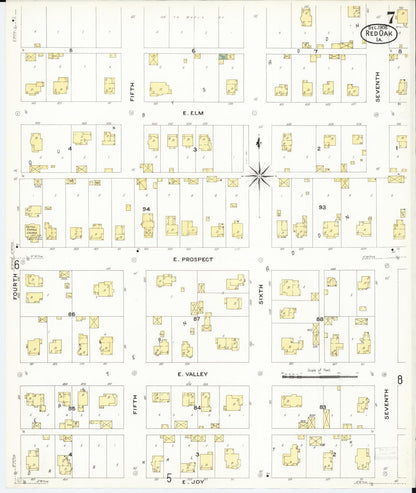 Sanborn Fire Insurance Map from Red Oak, Montgomery County, Iowa (1908), Sheet #0007 - Historic Sanborn Fire Insurance Map Print, vintage old map wall art