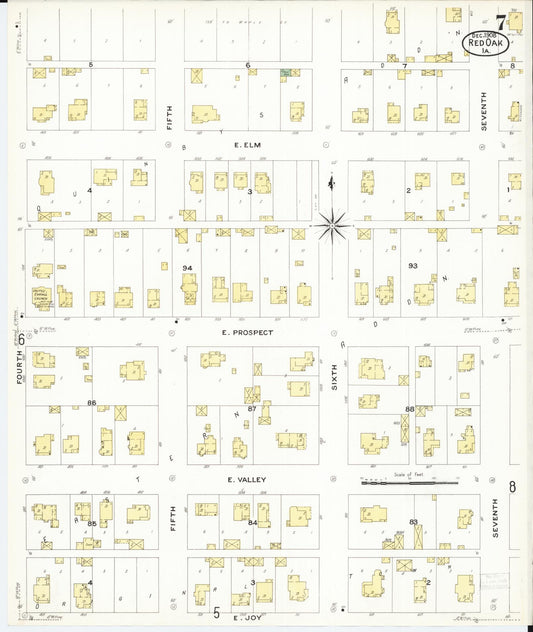 Sanborn Fire Insurance Map from Red Oak, Montgomery County, Iowa (1908), Sheet #0007 - Historic Sanborn Fire Insurance Map Print, vintage old map wall art