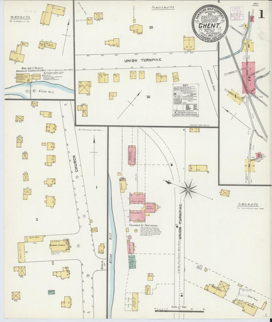 Sanborn Fire Insurance Map from Ghent, Columbia County, New York (1905), Sheet #0001 - Complete Map Set gallery image, historic Sanborn map, vintage wall art, New York New York