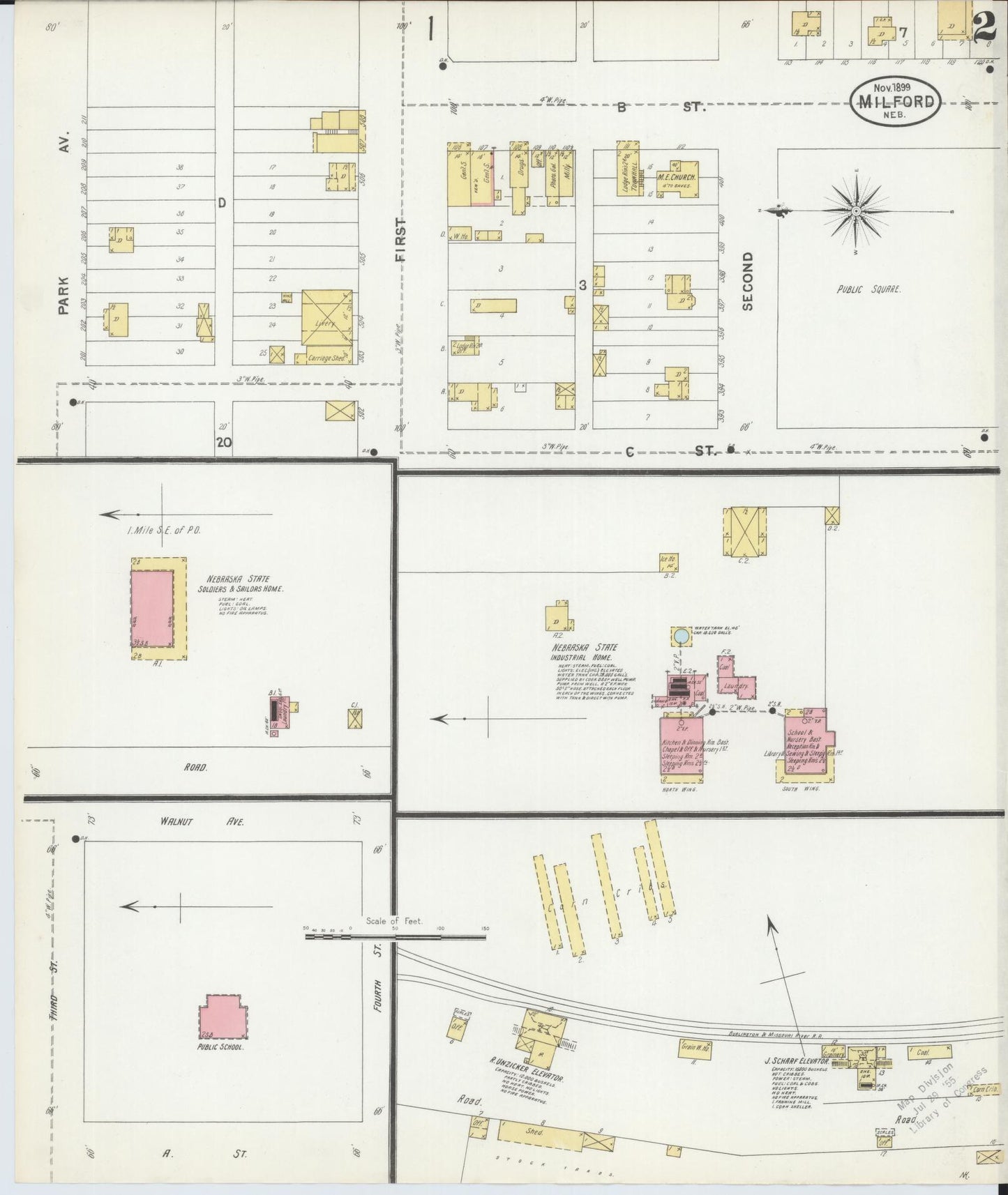 Sanborn Fire Insurance Map from Milford, Seward County, Nebraska (1899), Sheet #0002 - Complete Map Set gallery image, historic Sanborn map, vintage wall art, Nebraska Nebraska