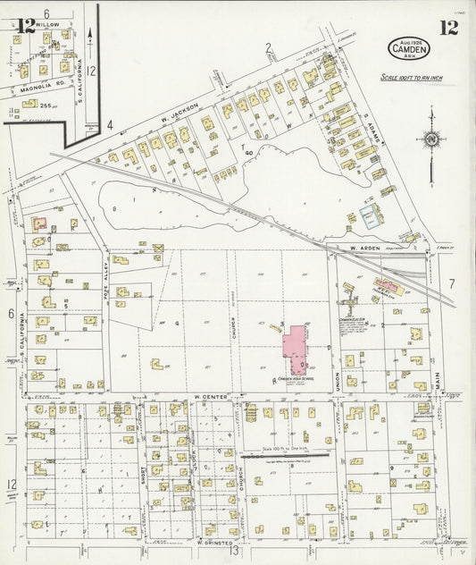 Sanborn Fire Insurance Map from Camden, Ouachita County, Arkansas (1924), Sheet #0012 - Historic Sanborn Fire Insurance Map Print, vintage old map wall art, antique decor, genealogy gift, Arkansas Arkansas map
