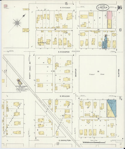 Sanborn Fire Insurance Map from Lincoln, Logan County, Illinois (1909), Sheet #0016 - Historic Sanborn Fire Insurance Map Print, vintage old map wall art, antique decor, genealogy gift, Illinois Illinois map