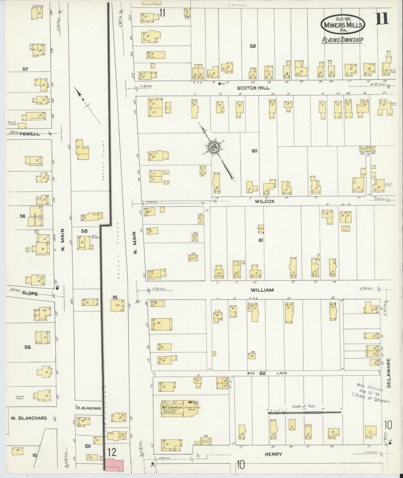 Sanborn Fire Insurance Map from Miners Mills, Luzerne County, Pennsylvania (1911), Sheet #0011 - Complete Map Set gallery image, historic Sanborn map, vintage wall art, Pennsylvania Pennsylvania