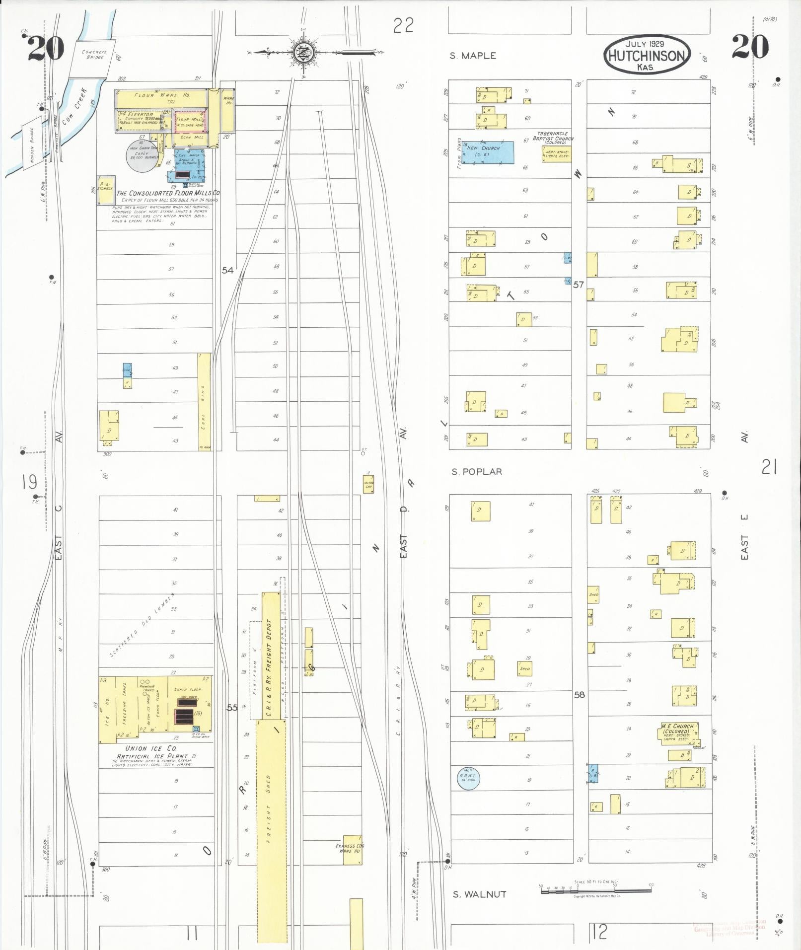 Sanborn Fire Insurance Map from Hutchinson, Reno County, Kansas (1929), Sheet #0021 - Historic Sanborn Fire Insurance Map Print, vintage old map wall art, antique decor, genealogy gift, Kansas Kansas map