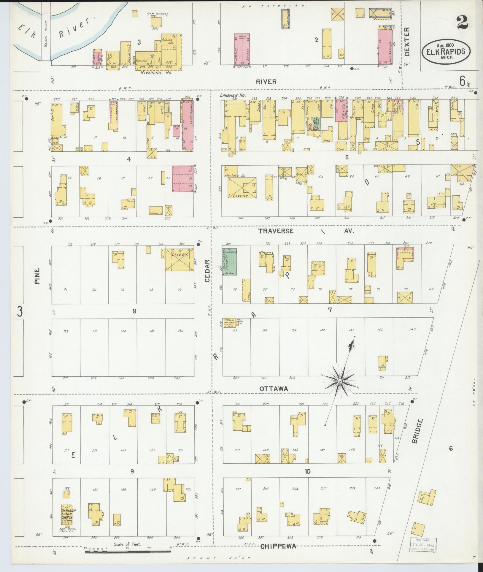 Sanborn Fire Insurance Map from Elk Rapids, Antrim County, Michigan (1900), Sheet #0002 - Complete Map Set gallery image, historic Sanborn map, vintage wall art, Michigan Michigan