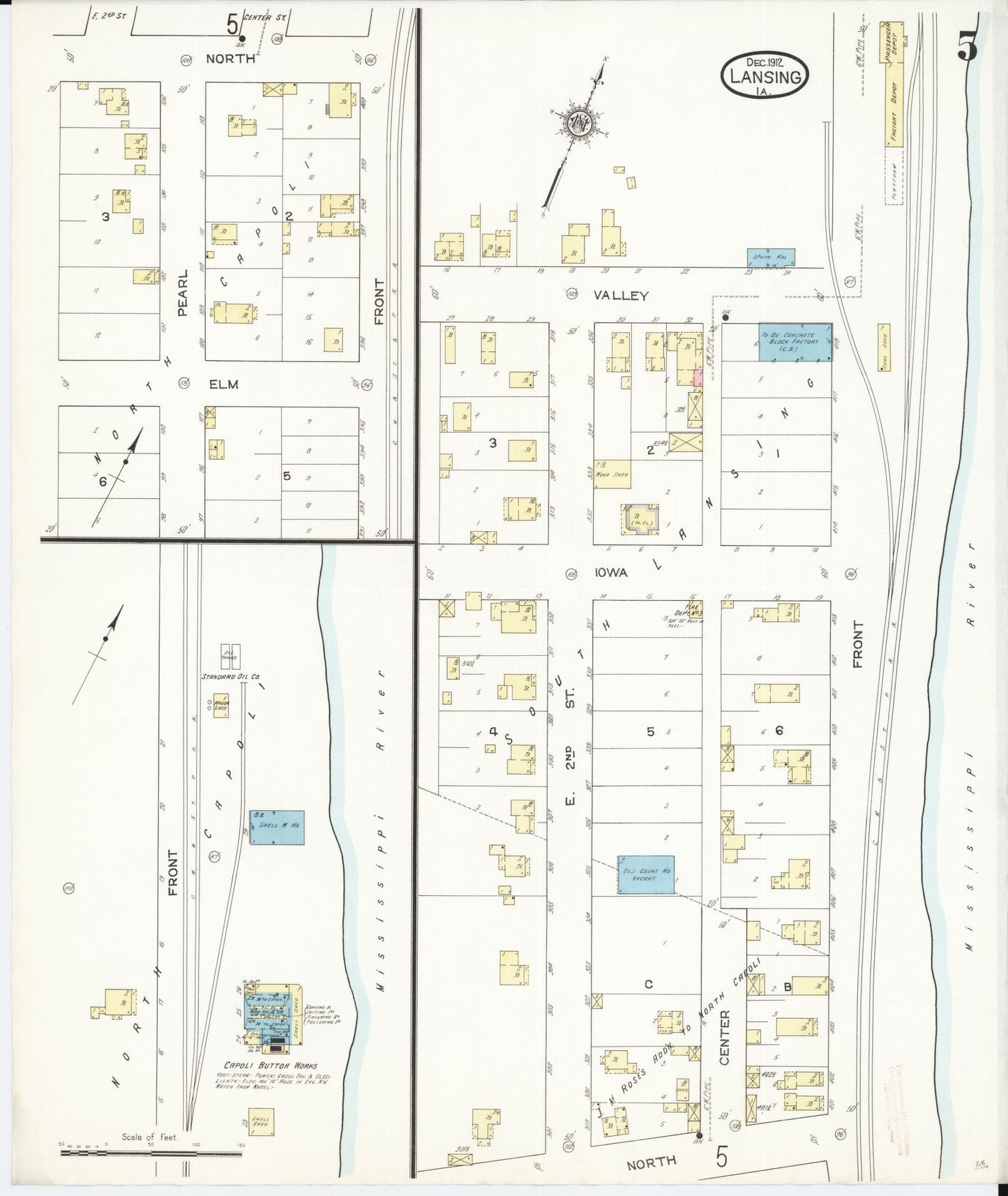 Sanborn Fire Insurance Map from Lansing, Allamakee County, Iowa (1912), Sheet #0005 - Historic Sanborn Fire Insurance Map Print, vintage old map wall art
