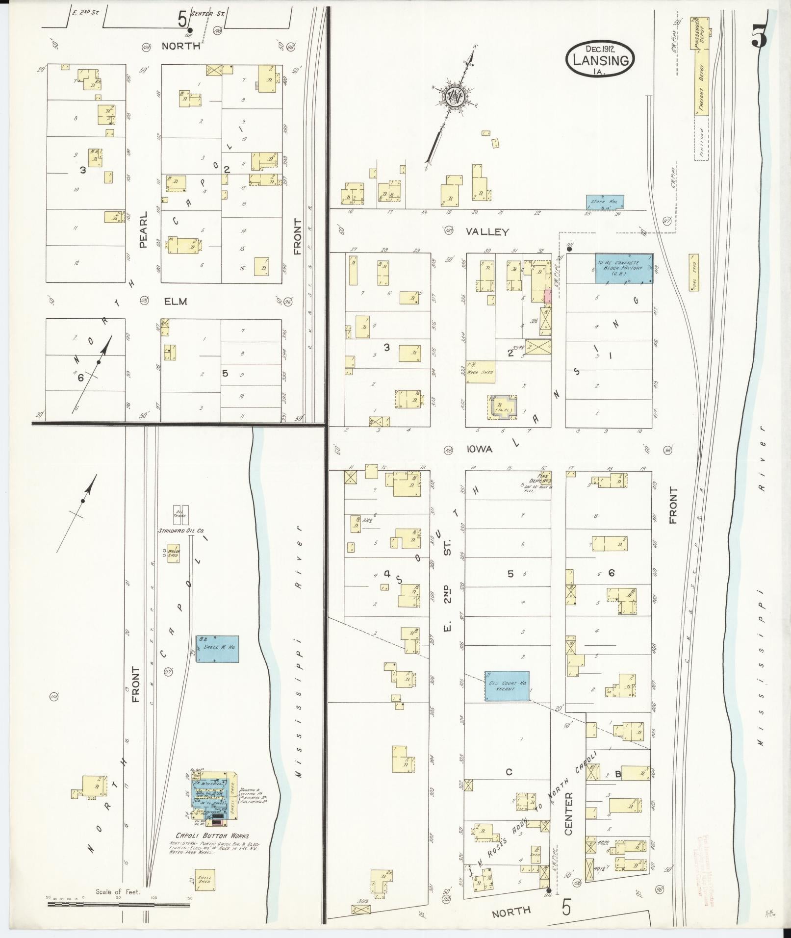 Sanborn Fire Insurance Map from Lansing, Allamakee County, Iowa (1912), Sheet #0005 - Historic Sanborn Fire Insurance Map Print, vintage old map wall art