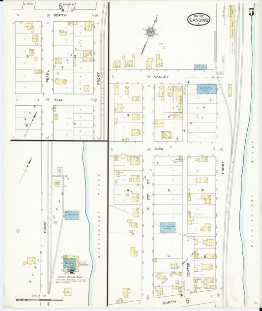 Sanborn Fire Insurance Map from Lansing, Allamakee County, Iowa (1912), Sheet #0005 - Historic Sanborn Fire Insurance Map Print, vintage old map wall art