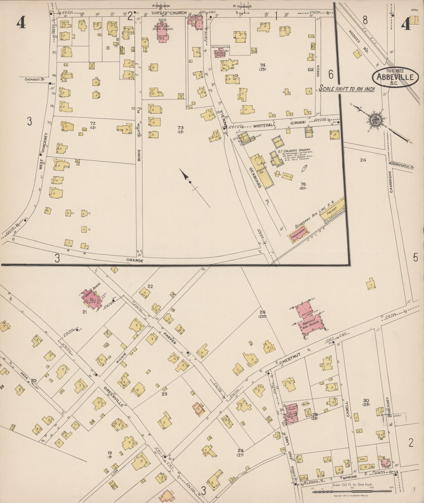 Sanborn Fire Insurance Map from Abbeville, Abbeville County, South Carolina (1922), Sheet #0004 - Complete Map Set gallery image, historic Sanborn map, vintage wall art, South Carolina South Carolina