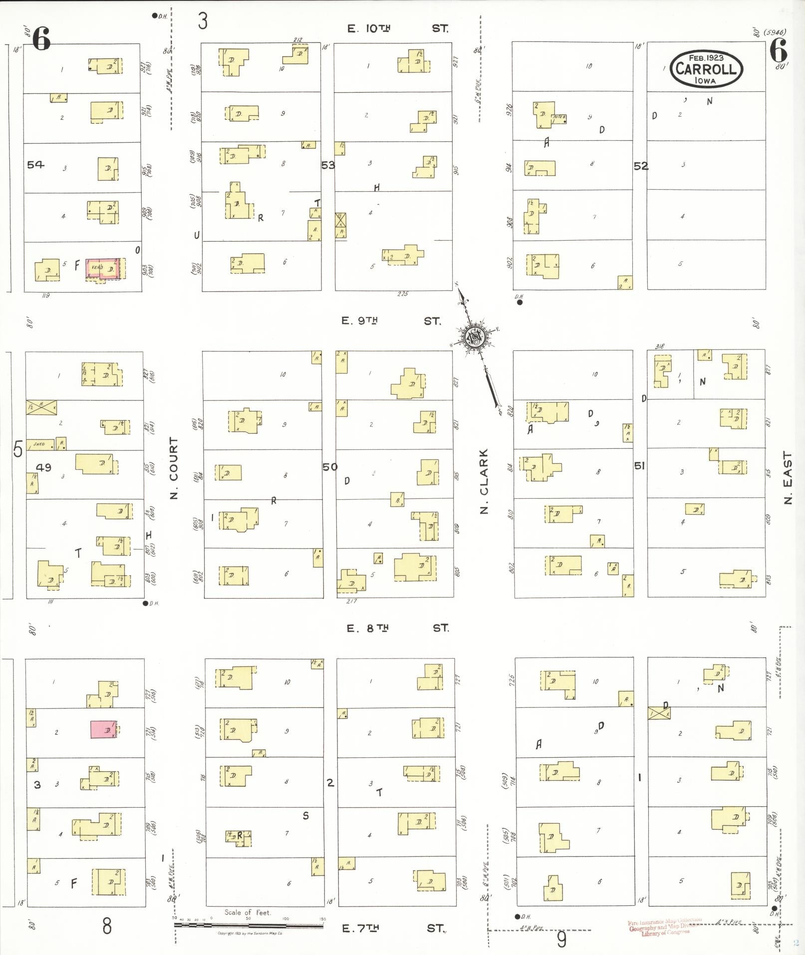Sanborn Fire Insurance Map from Carroll, Carroll County, Iowa (1923), Sheet #0006 - Historic Sanborn Fire Insurance Map Print, vintage old map wall art
