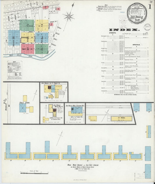 Sanborn Fire Insurance Map from San Angelo, Tom Green County, Texas (1900), Sheet #0001 - Historic Sanborn Fire Insurance Map Print, vintage old map wall art, antique decor, genealogy gift, Texas Texas map