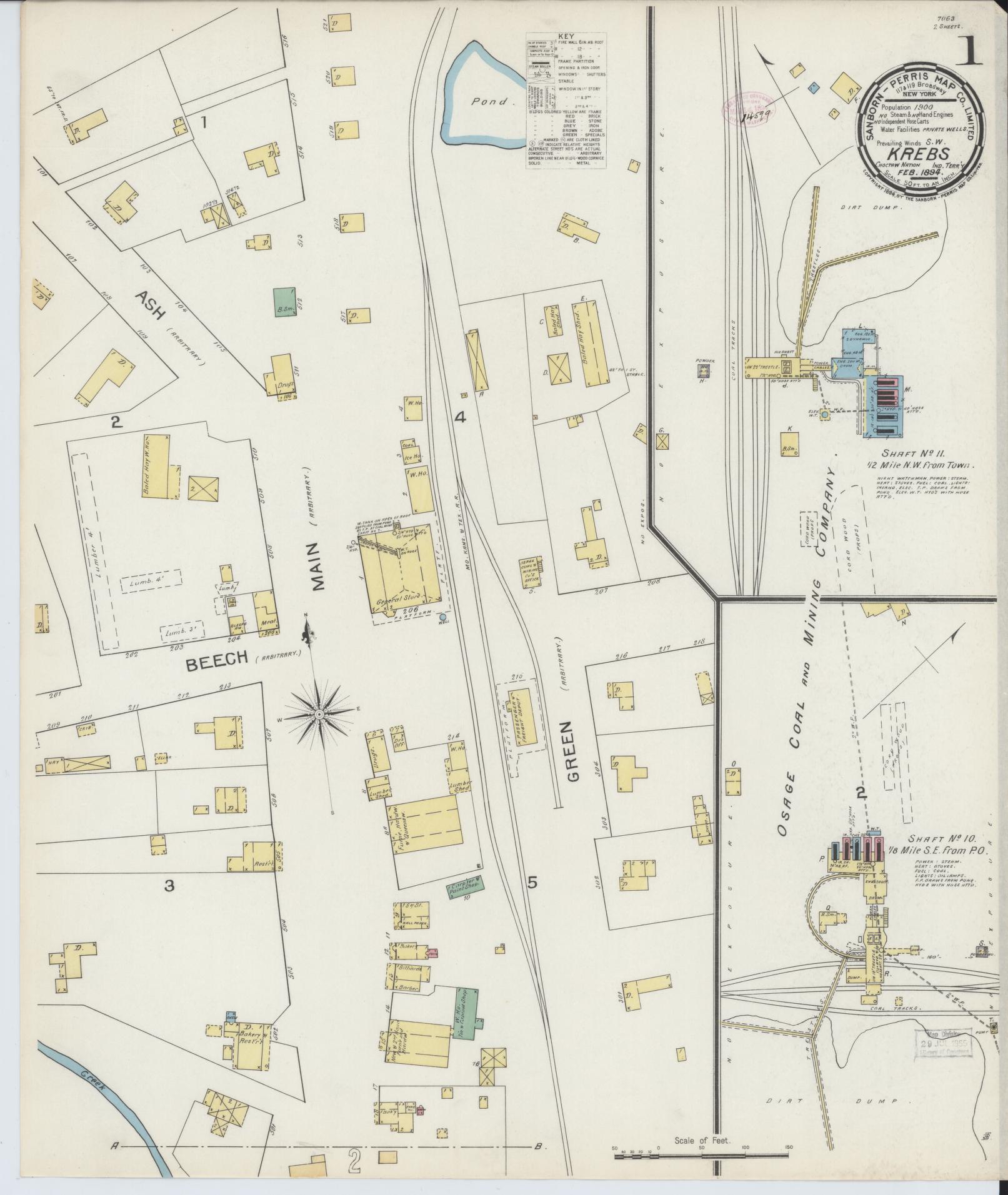 Sanborn Fire Insurance Map from Krebs, Pittsburg County, Oklahoma (1894), Sheet #0001 - Historic Sanborn Fire Insurance Map Print, vintage old map wall art, antique decor, genealogy gift, Oklahoma Oklahoma map