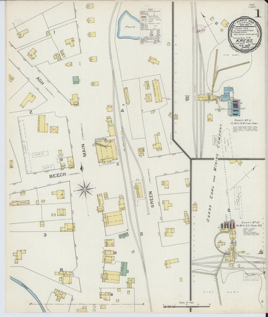 Sanborn Fire Insurance Map from Krebs, Pittsburg County, Oklahoma (1894), Sheet #0001 - Historic Sanborn Fire Insurance Map Print, vintage old map wall art, antique decor, genealogy gift, Oklahoma Oklahoma map