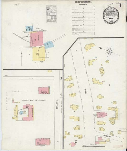 Sanborn Fire Insurance Map from Lima, Livingston County, New York (1897), Sheet #0001 - Historic Sanborn Fire Insurance Map Print, vintage old map wall art, antique decor, genealogy gift, New York New York map